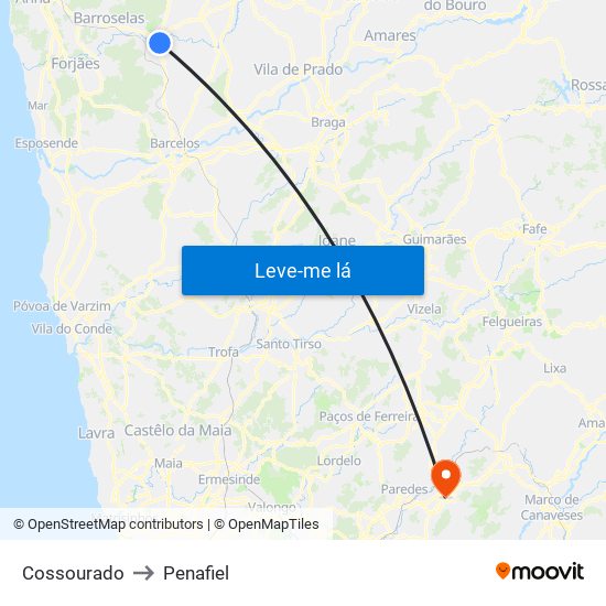 Cossourado to Penafiel map