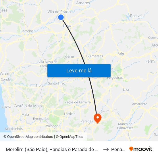 Merelim (São Paio), Panoias e Parada de Tibães to Penafiel map