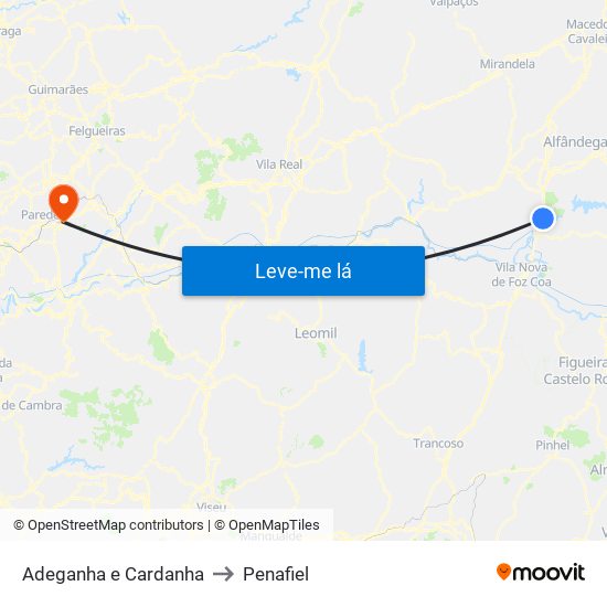 Adeganha e Cardanha to Penafiel map