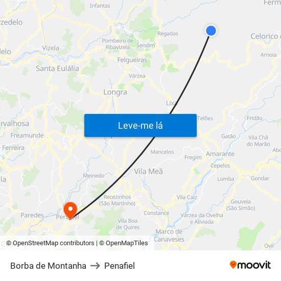 Borba de Montanha to Penafiel map