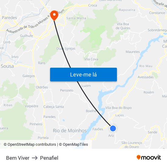 Bem Viver to Penafiel map