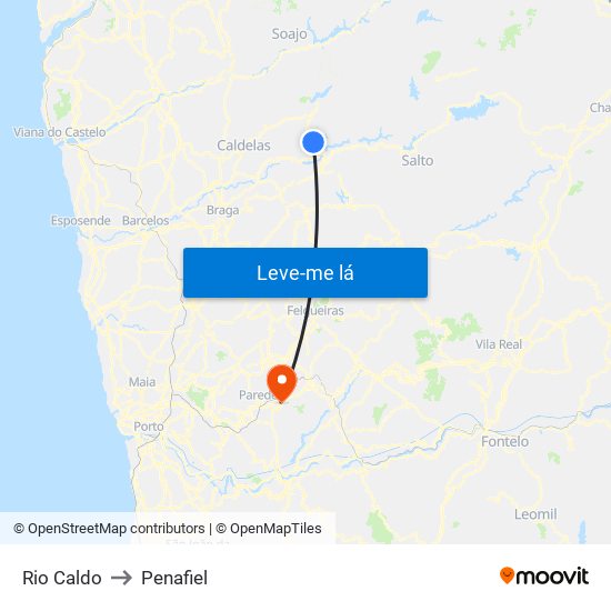 Rio Caldo to Penafiel map
