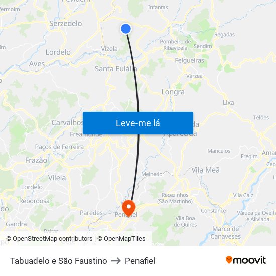 Tabuadelo e São Faustino to Penafiel map