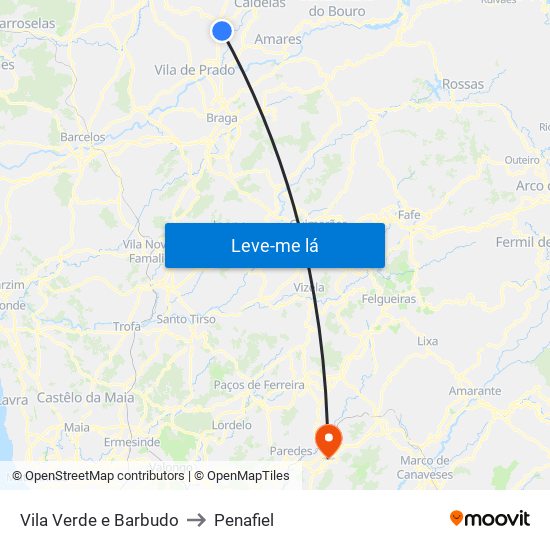 Vila Verde e Barbudo to Penafiel map