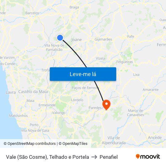 Vale (São Cosme), Telhado e Portela to Penafiel map