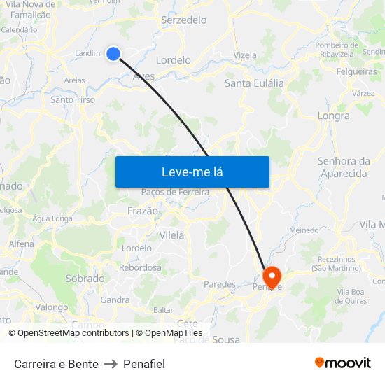 Carreira e Bente to Penafiel map