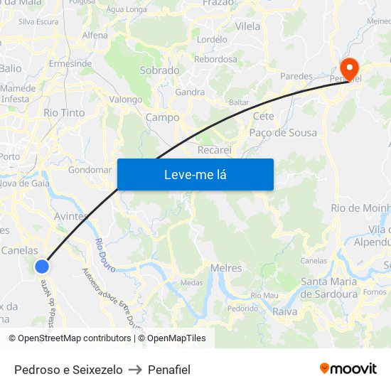 Pedroso e Seixezelo to Penafiel map