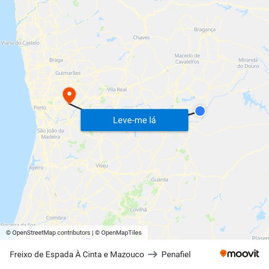 Freixo de Espada À Cinta e Mazouco to Penafiel map