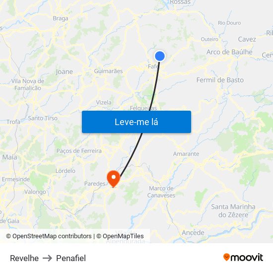 Revelhe to Penafiel map