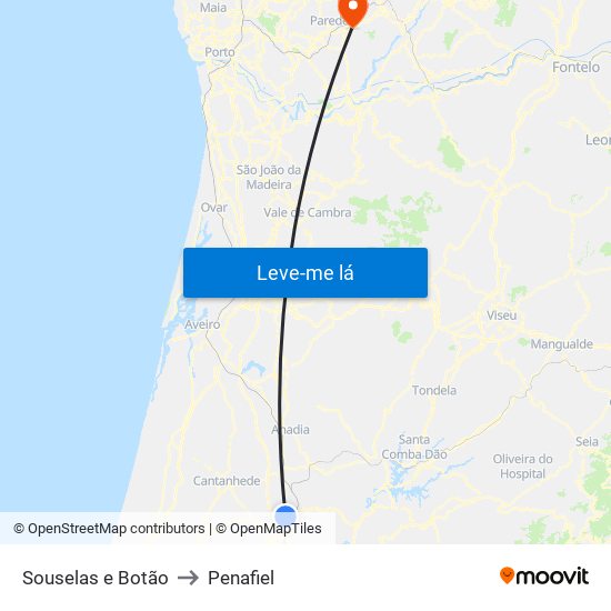 Souselas e Botão to Penafiel map