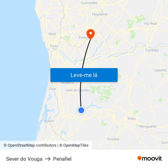 Sever do Vouga to Penafiel map