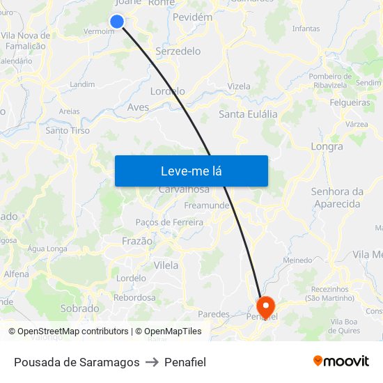 Pousada de Saramagos to Penafiel map
