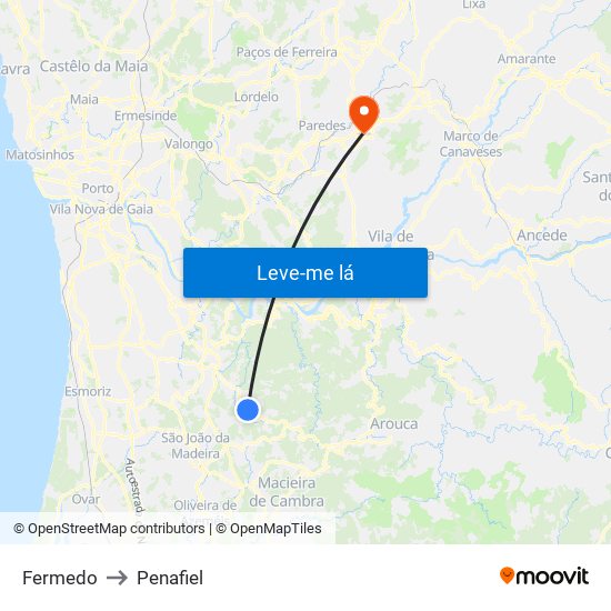 Fermedo to Penafiel map