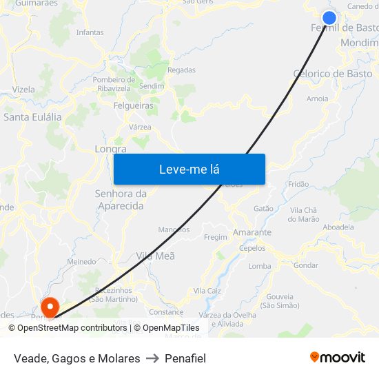 Veade, Gagos e Molares to Penafiel map