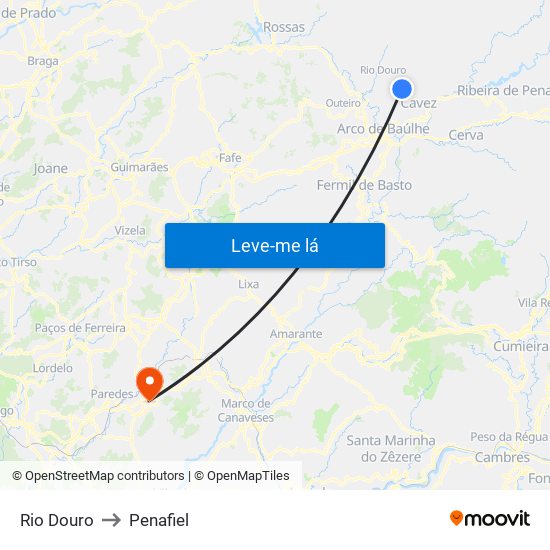 Rio Douro to Penafiel map