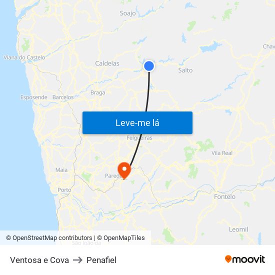 Ventosa e Cova to Penafiel map