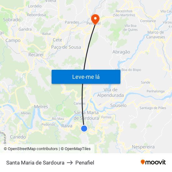 Santa Maria de Sardoura to Penafiel map