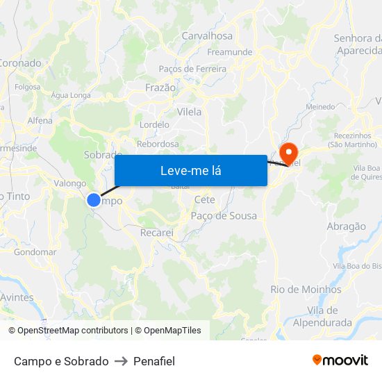 Campo e Sobrado to Penafiel map