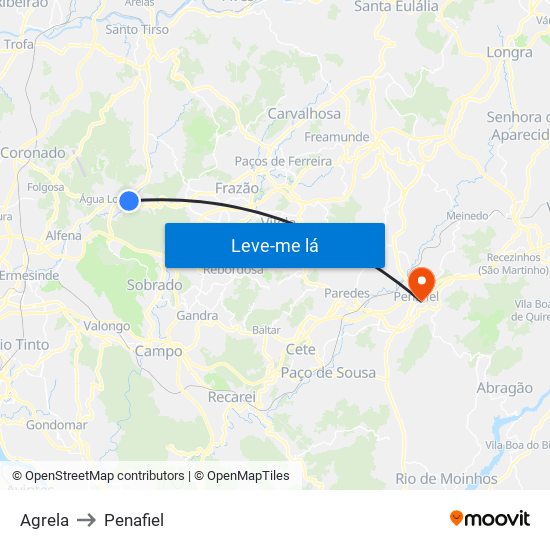 Agrela to Penafiel map