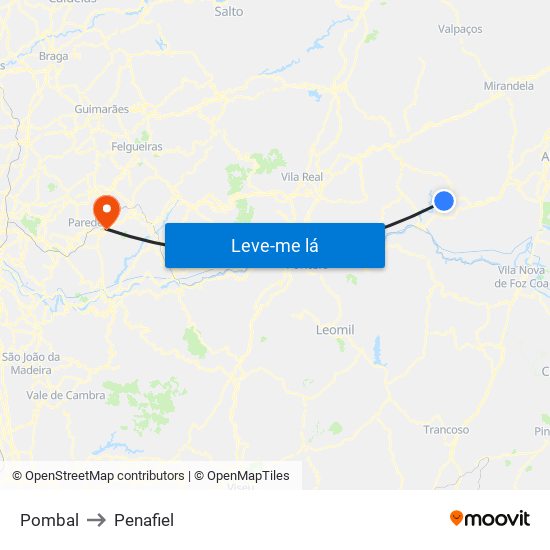 Pombal to Penafiel map