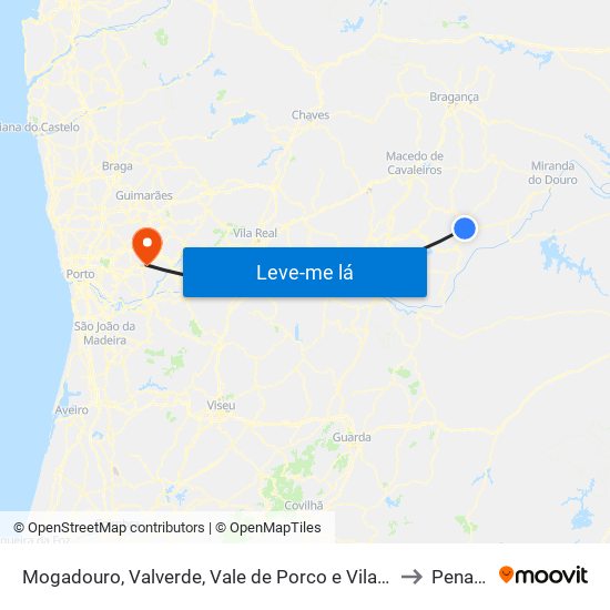 Mogadouro, Valverde, Vale de Porco e Vilar de Rei to Penafiel map
