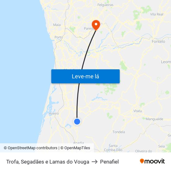 Trofa, Segadães e Lamas do Vouga to Penafiel map