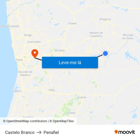 Castelo Branco to Penafiel map