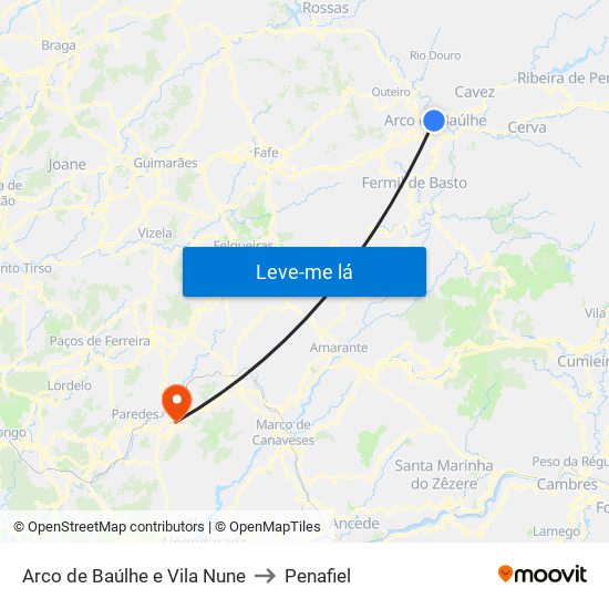 Arco de Baúlhe e Vila Nune to Penafiel map