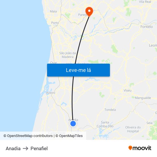 Anadia to Penafiel map