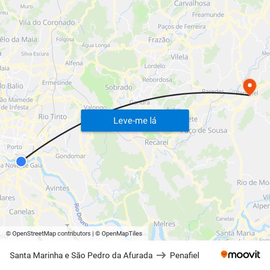 Santa Marinha e São Pedro da Afurada to Penafiel map