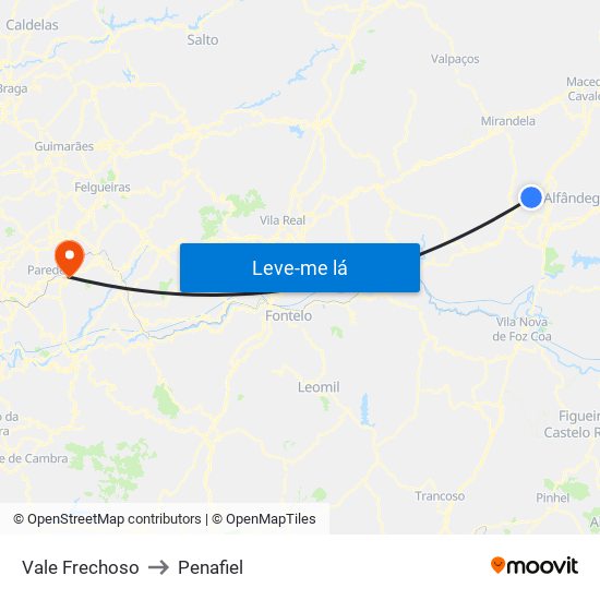 Vale Frechoso to Penafiel map