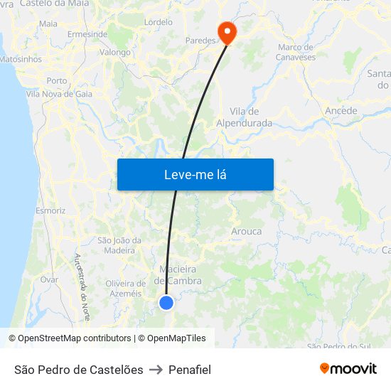 São Pedro de Castelões to Penafiel map