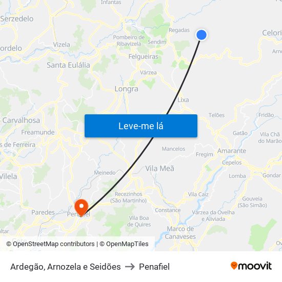 Ardegão, Arnozela e Seidões to Penafiel map