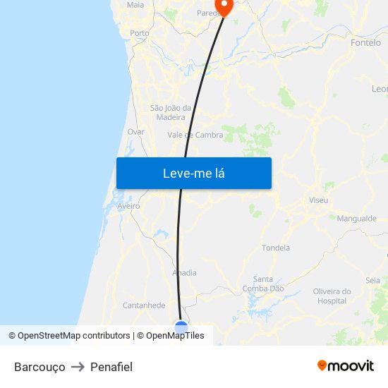 Barcouço to Penafiel map