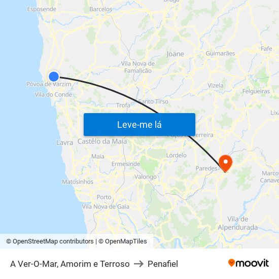 A Ver-O-Mar, Amorim e Terroso to Penafiel map