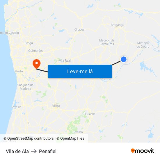 Vila de Ala to Penafiel map