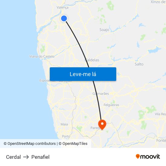 Cerdal to Penafiel map