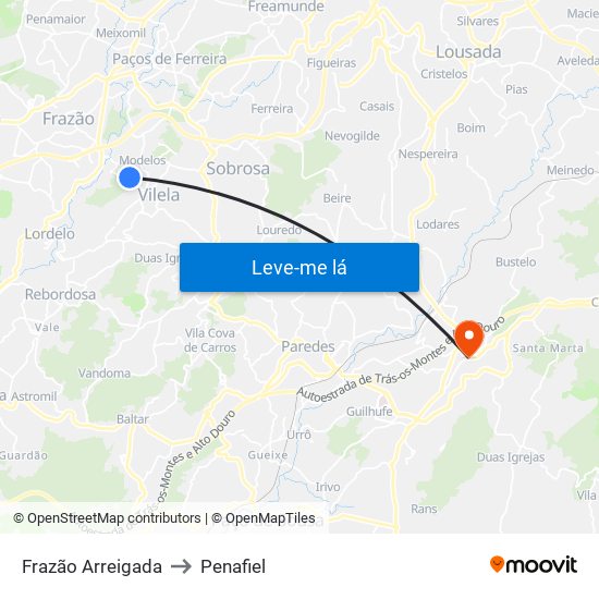 Frazão Arreigada to Penafiel map