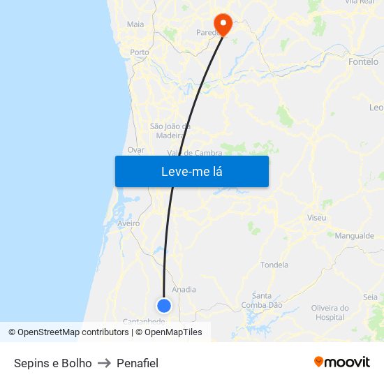 Sepins e Bolho to Penafiel map