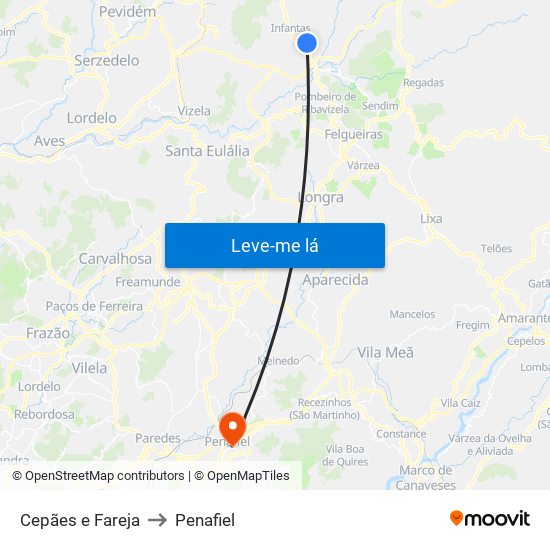 Cepães e Fareja to Penafiel map
