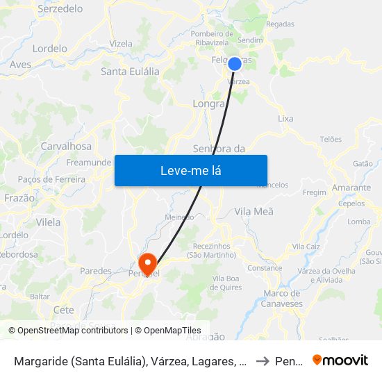 Margaride (Santa Eulália), Várzea, Lagares, Varziela e Moure to Penafiel map