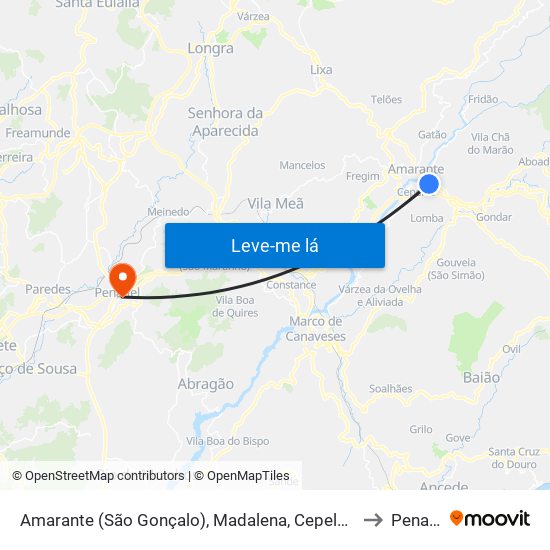 Amarante (São Gonçalo), Madalena, Cepelos e Gatão to Penafiel map