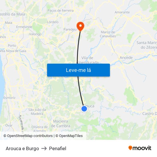 Arouca e Burgo to Penafiel map