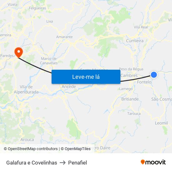 Galafura e Covelinhas to Penafiel map