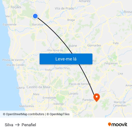 Silva to Penafiel map