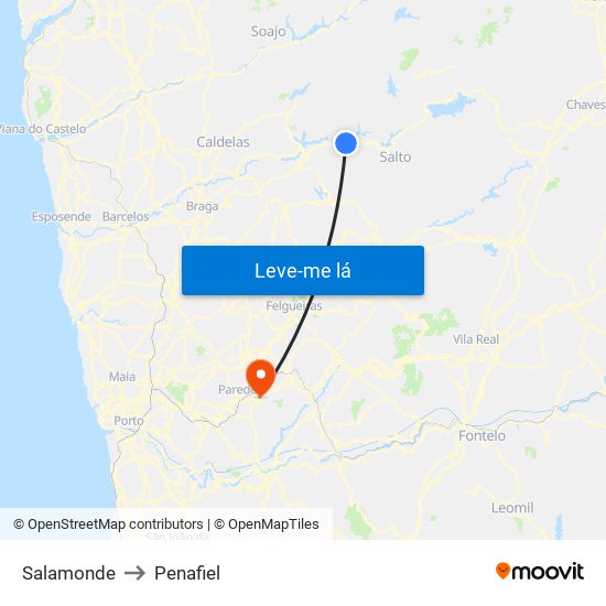 Salamonde to Penafiel map