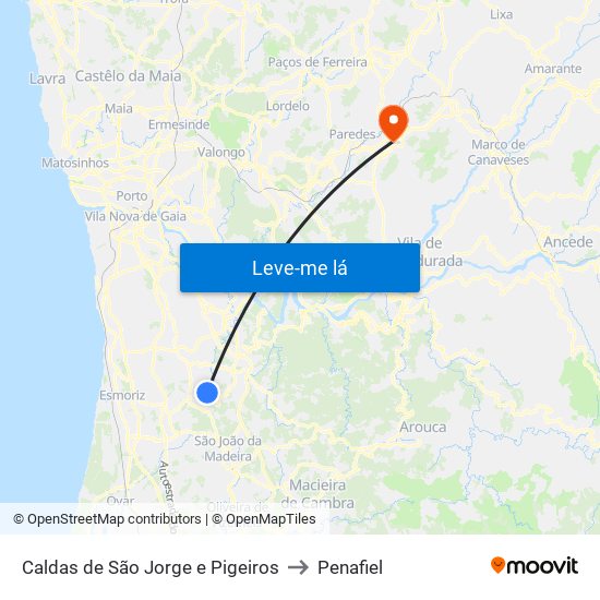 Caldas de São Jorge e Pigeiros to Penafiel map