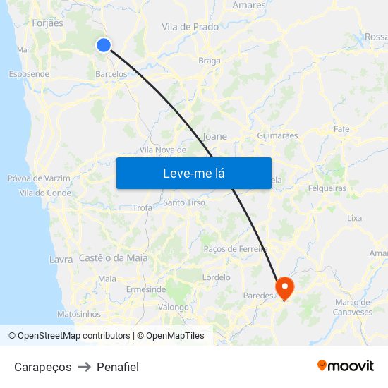 Carapeços to Penafiel map