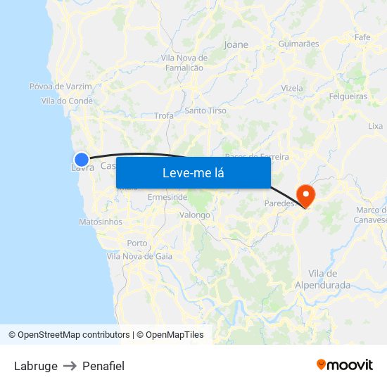 Labruge to Penafiel map