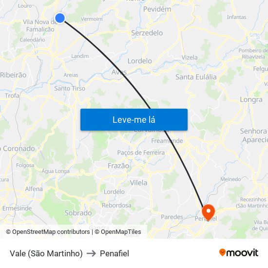 Vale (São Martinho) to Penafiel map